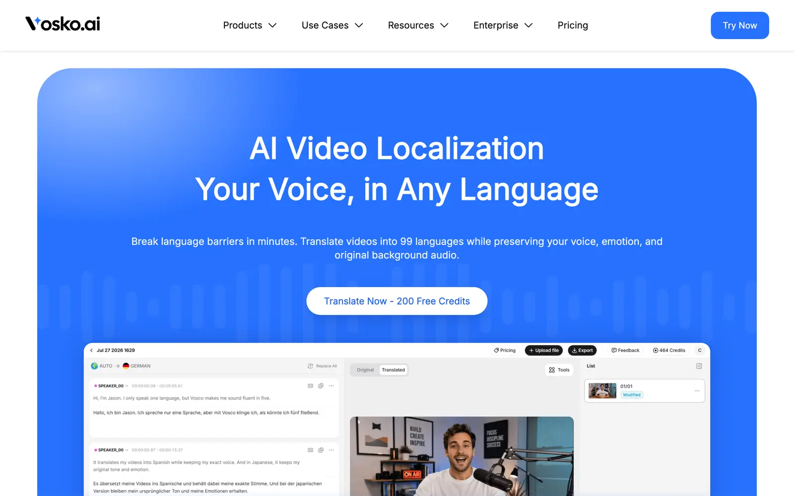 Screenshot of the Vosko AI website