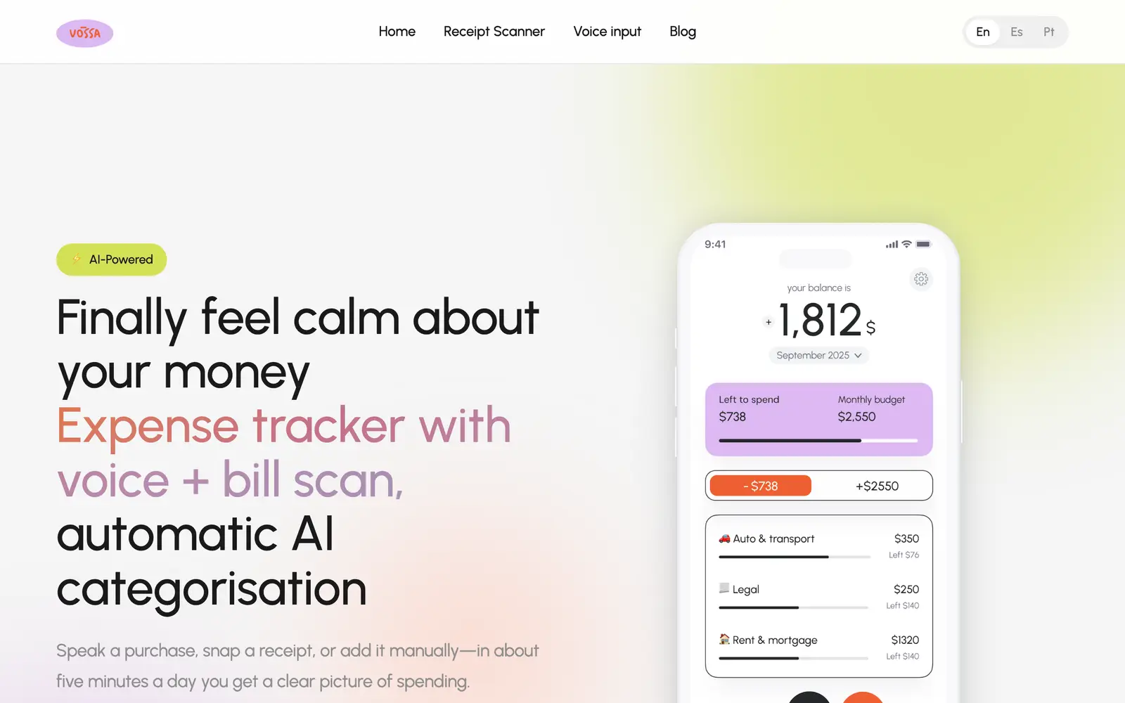 Screenshot of the Vossa website