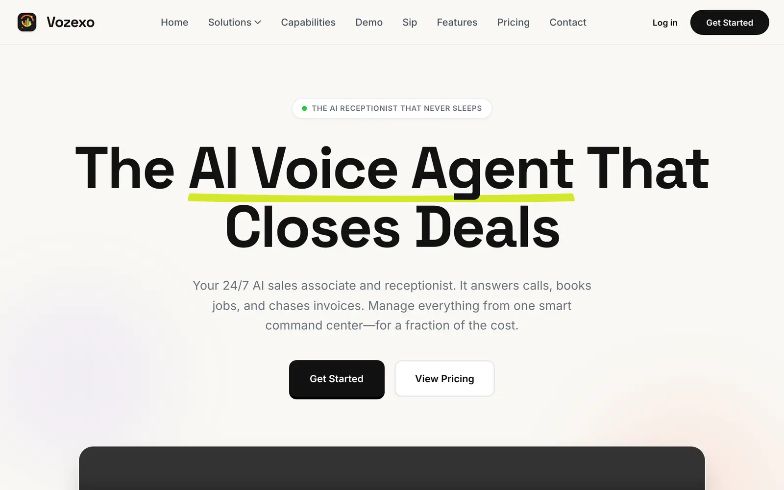Screenshot of the Vozexo website