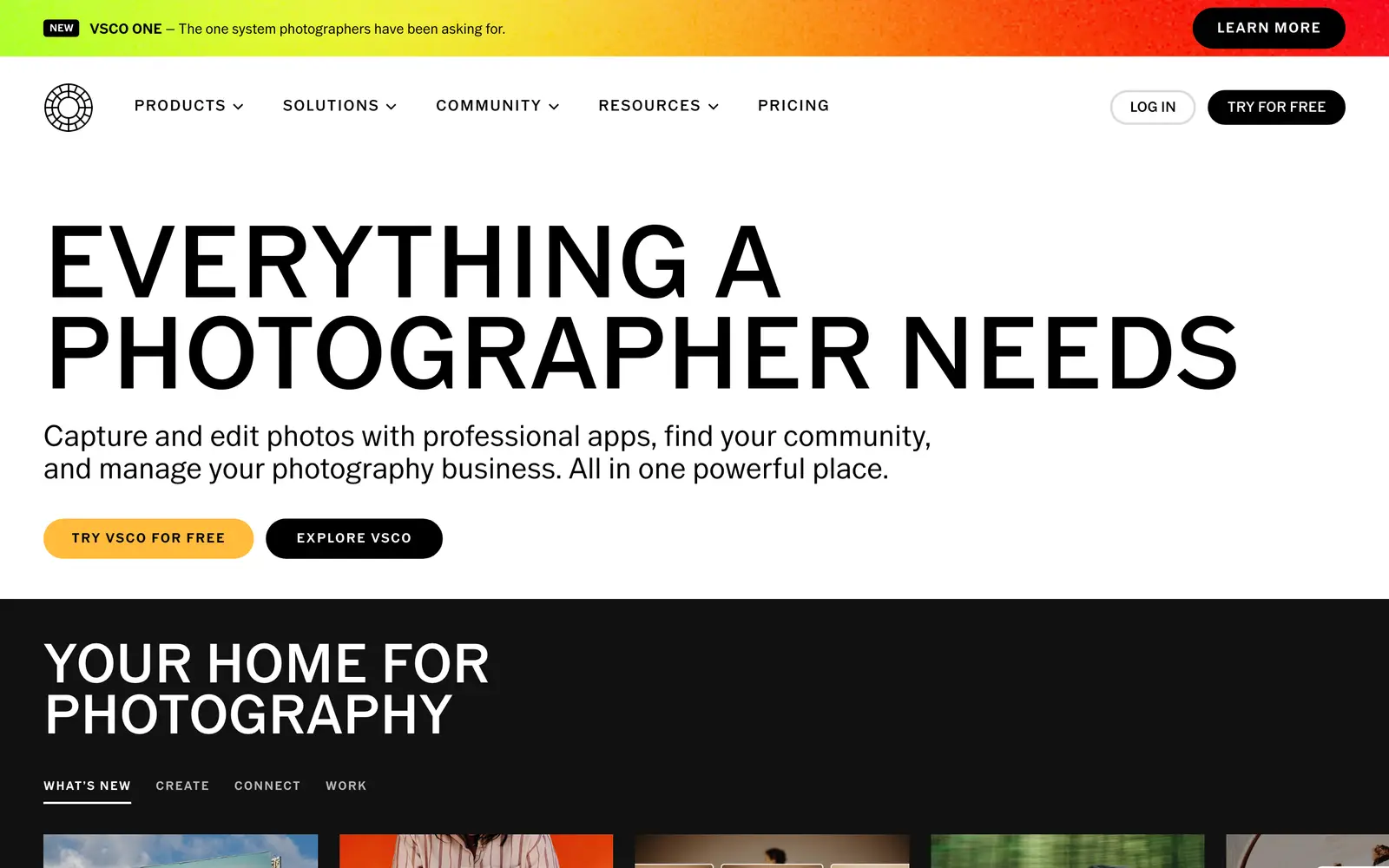 Screenshot of the VSCO website