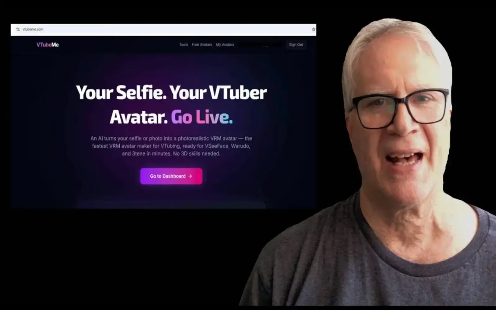 Screenshot of the VTube Me website