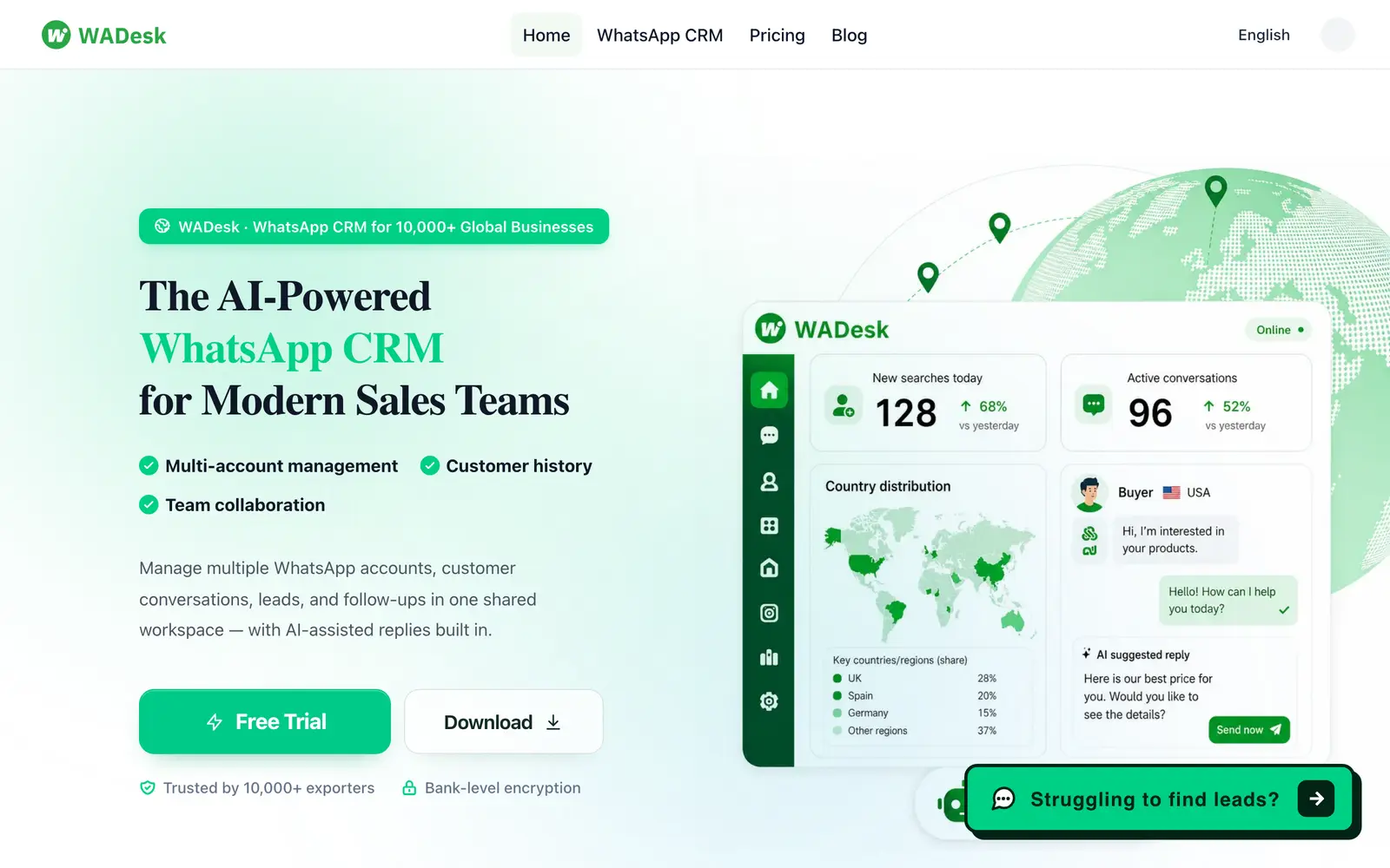 Screenshot of the WADesk website