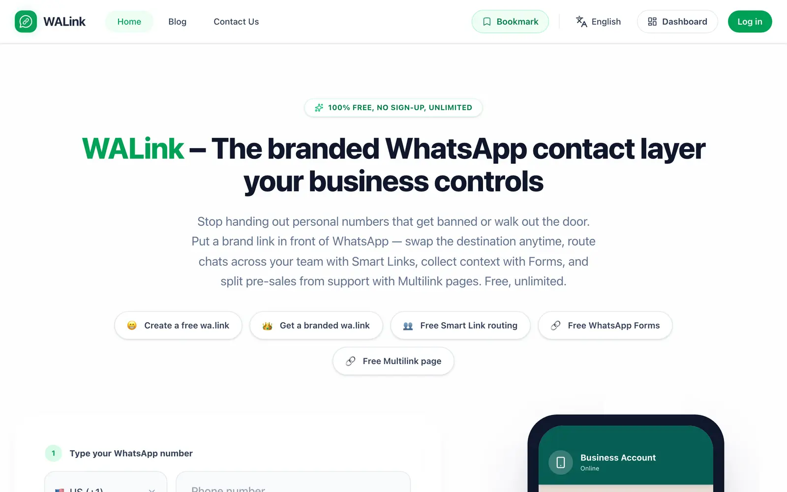 Screenshot of the WALink website