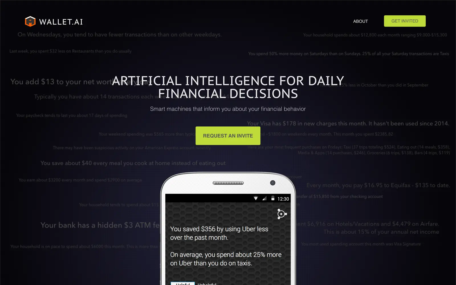 Screenshot of the Wallet AI website