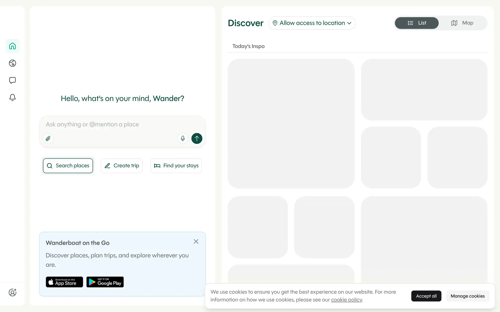 Screenshot of the Wanderboat website