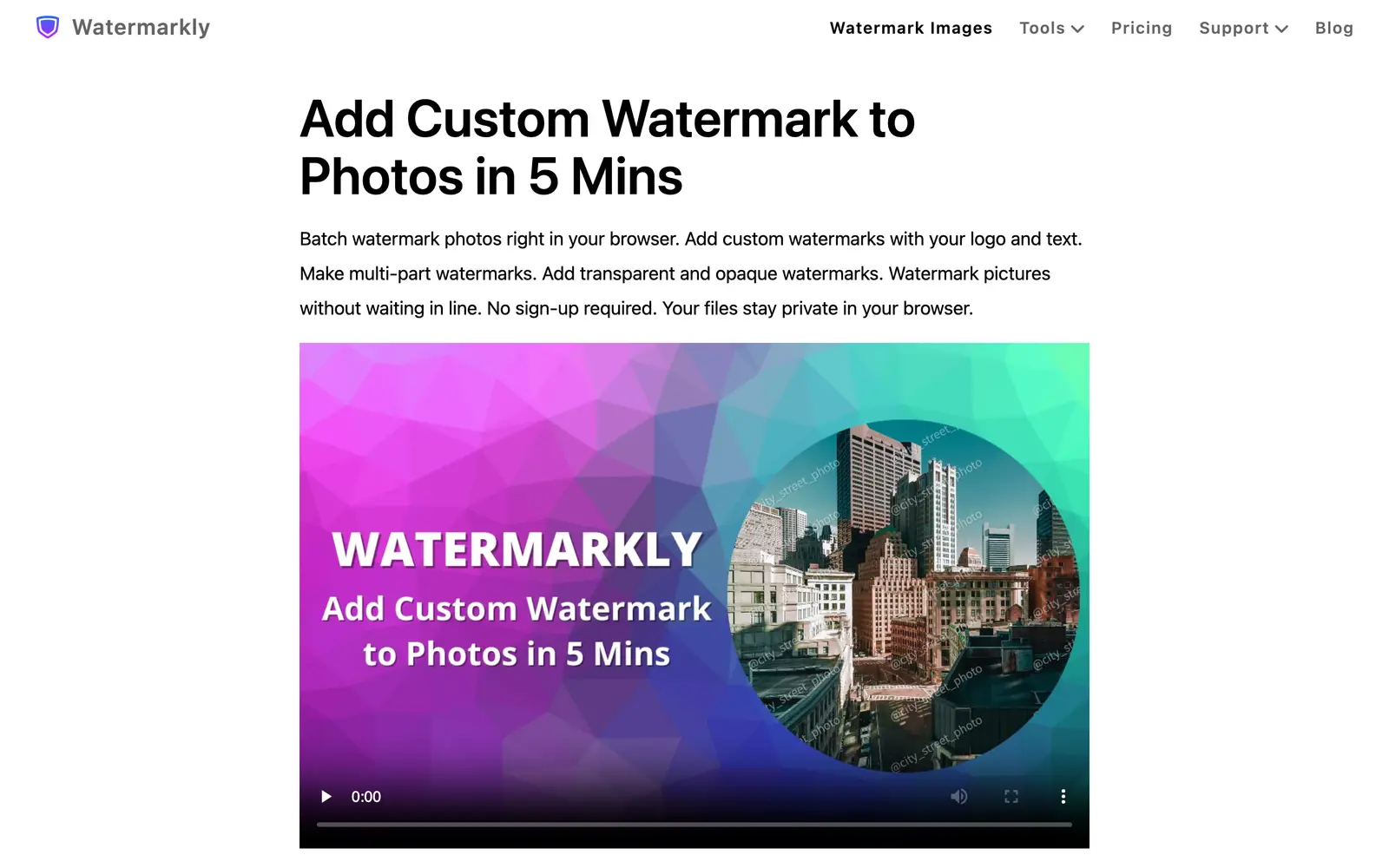 Screenshot of the Watermarkly website