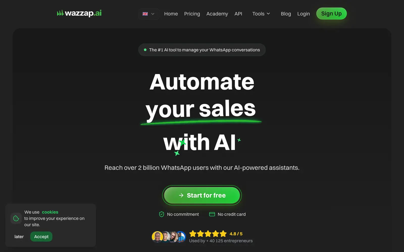 Screenshot of the Wazzap AI website