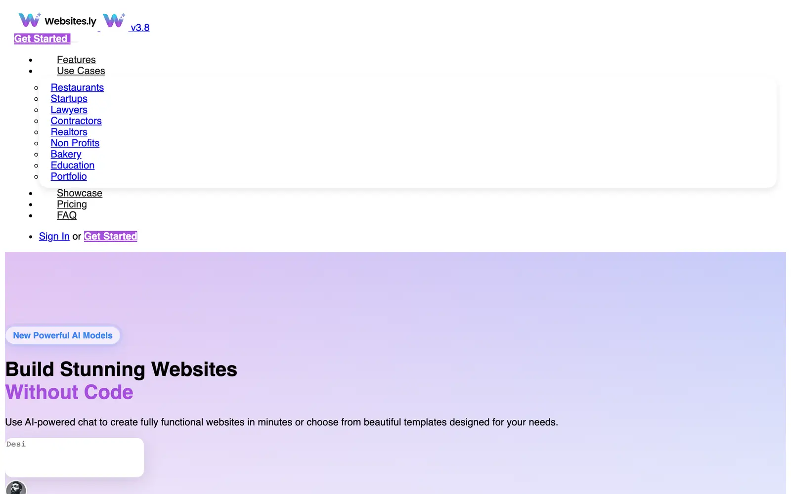 Screenshot of the Websites.ly website
