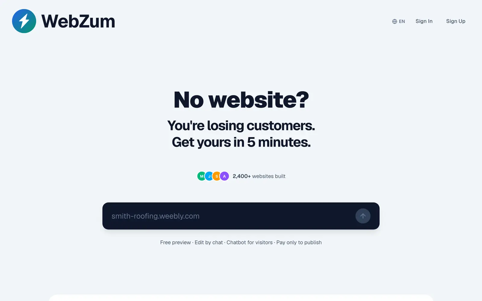 Screenshot of the WebZum website