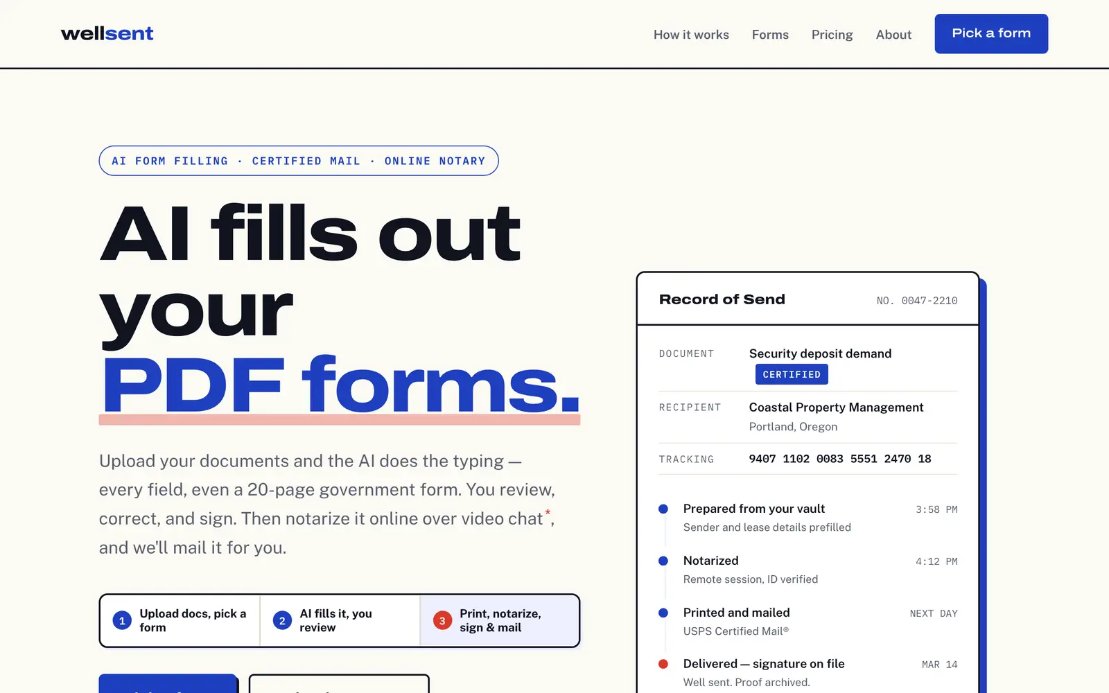 Screenshot of the Wellsent website