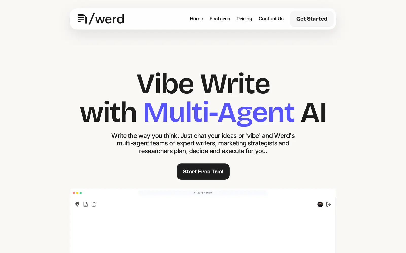 Screenshot of the Werd website