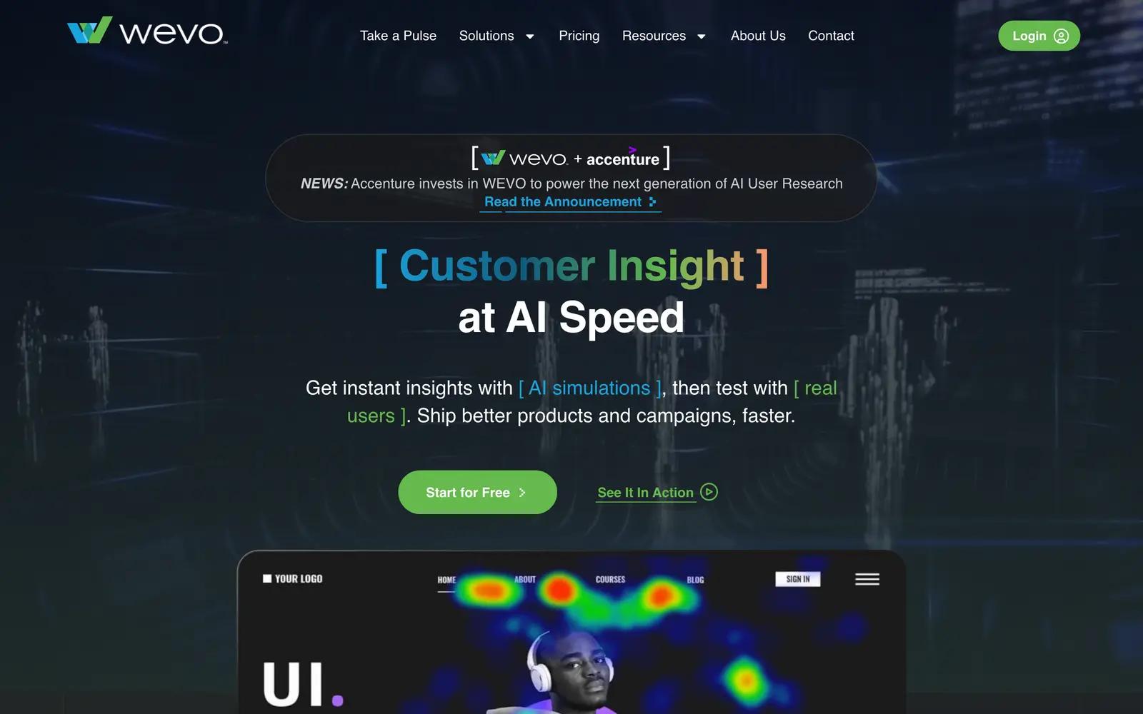 Screenshot of the WEVO website