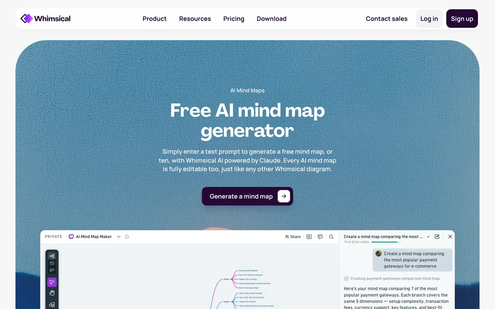 Screenshot of the Whimsical Mind Maps website