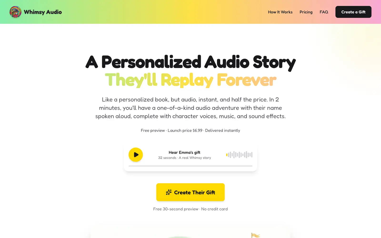 Screenshot of the Whimsy Audio website