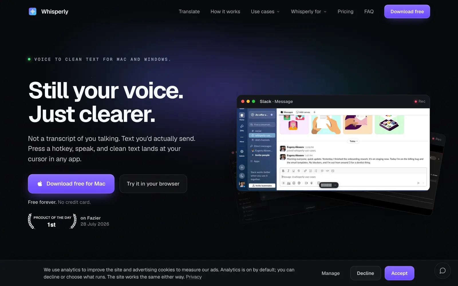 Screenshot of the Whisperly website