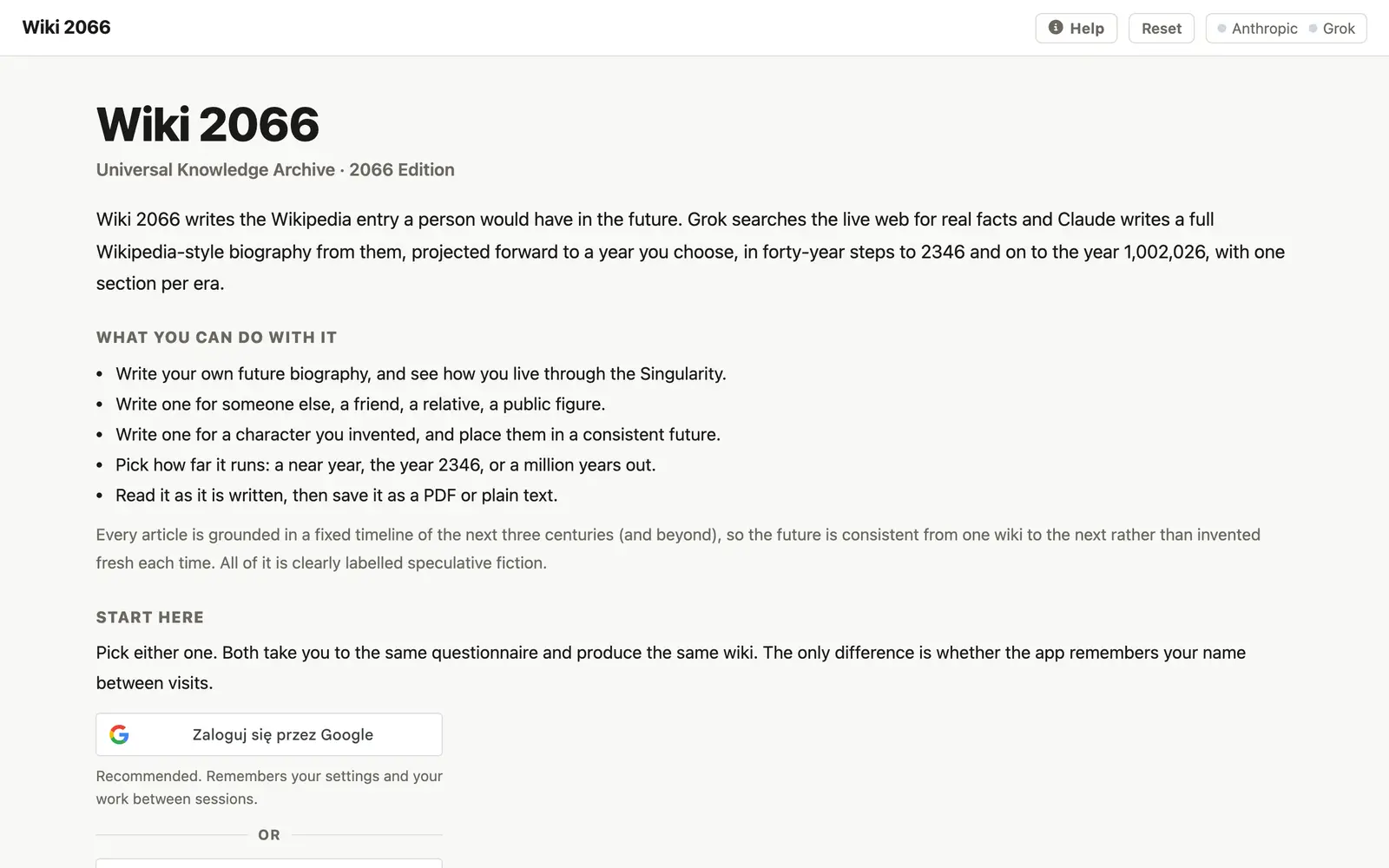 Screenshot of the Wiki 2066 website