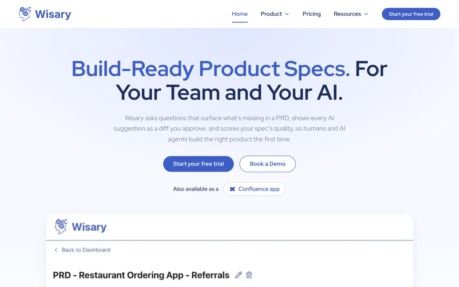 Screenshot of the Wisary website