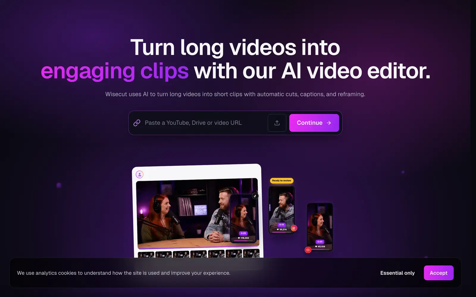Screenshot of the Wisecut website