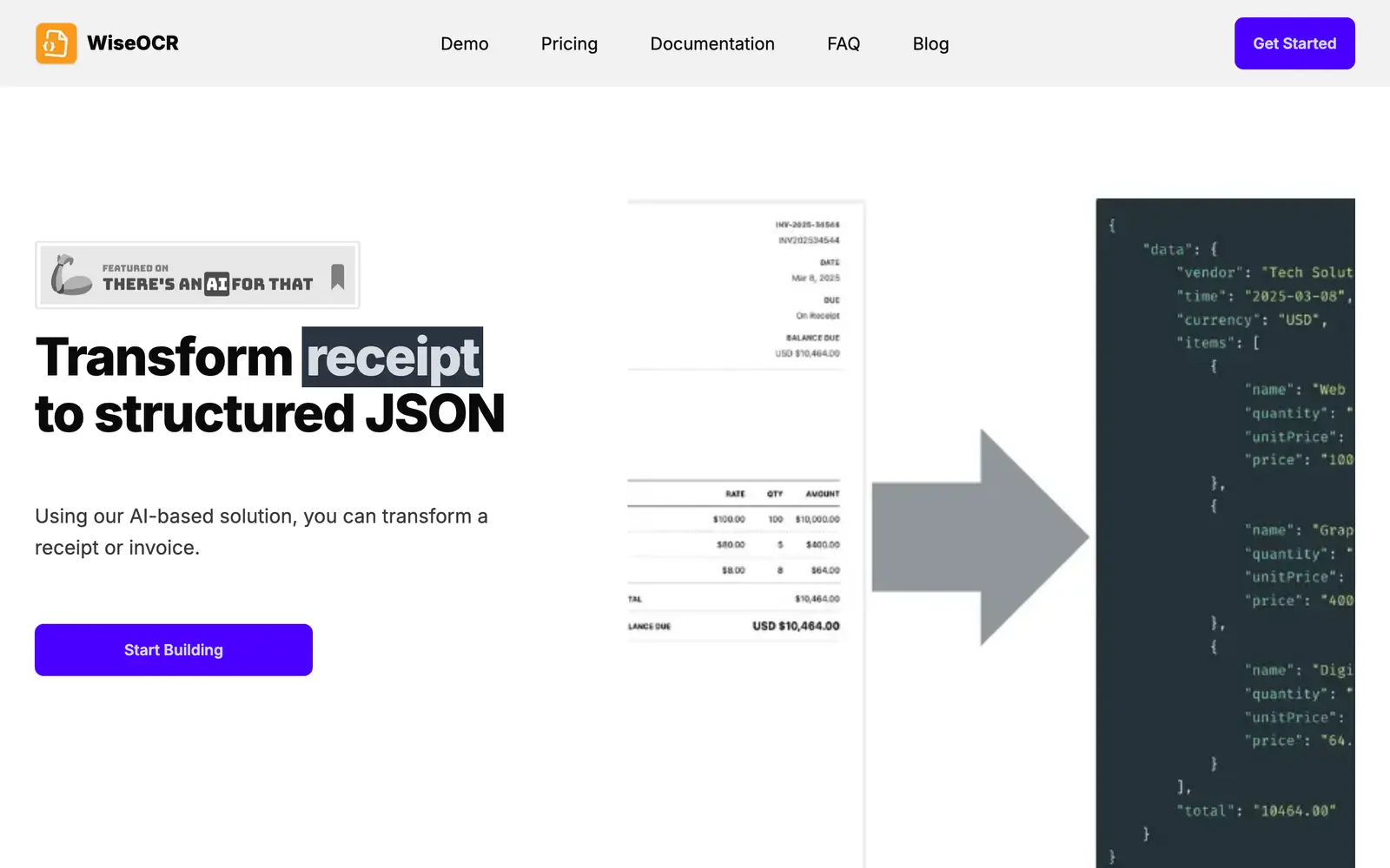 Screenshot of the WiseOCR website