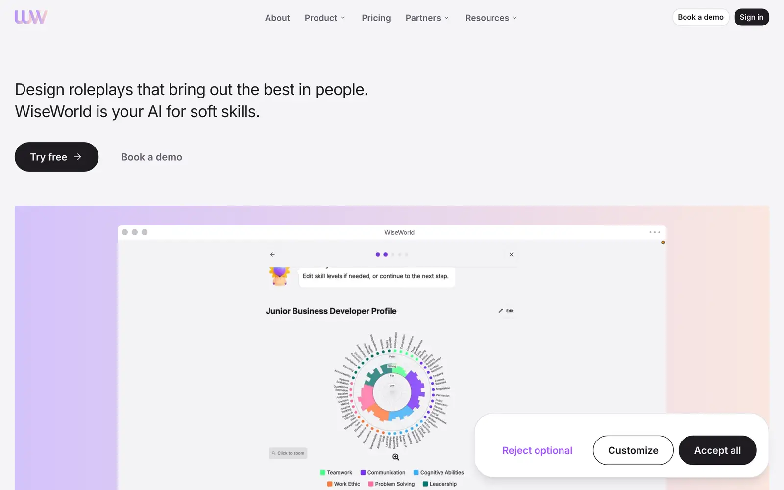 Screenshot of the WiseWorld website