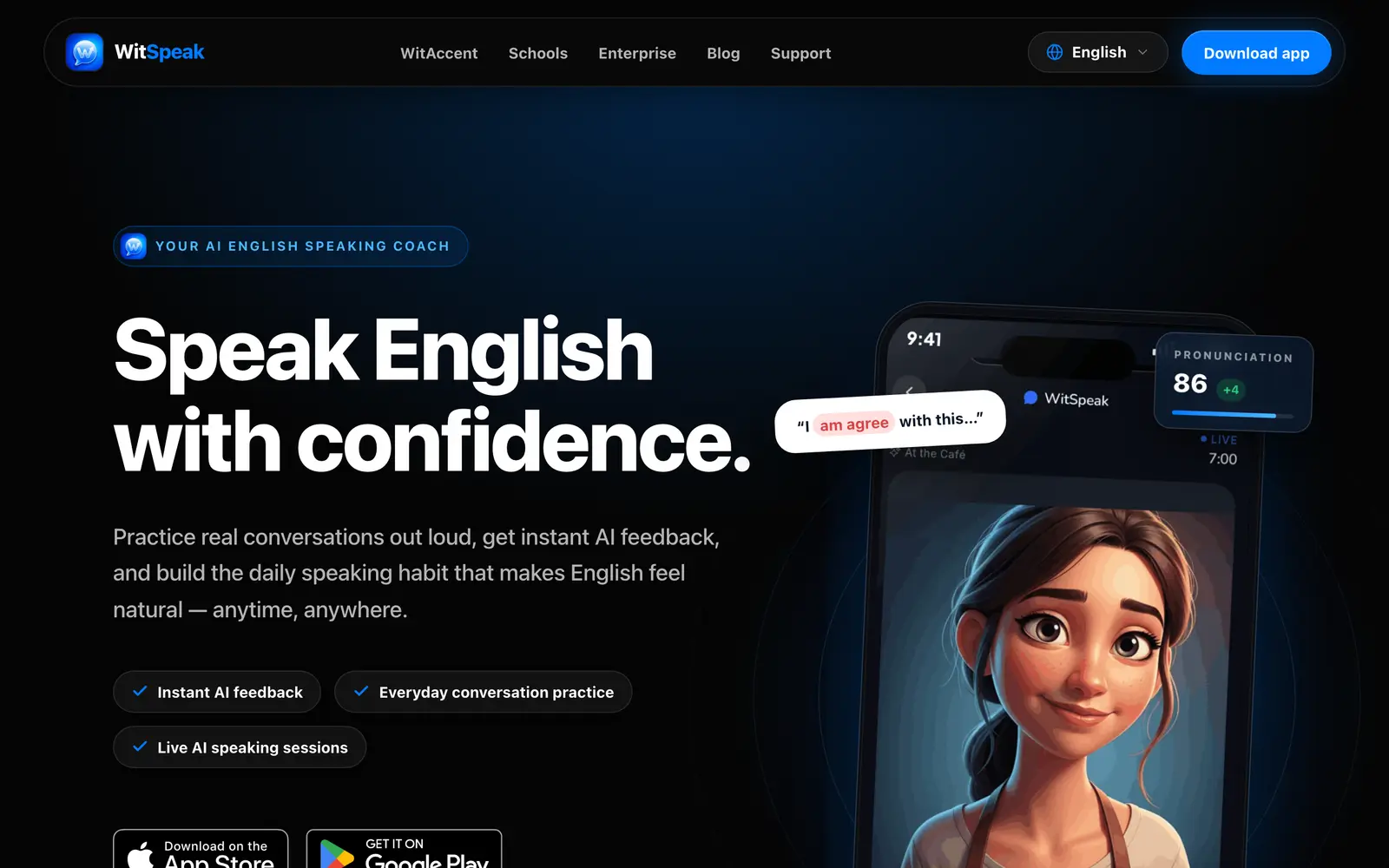 Screenshot of the WitSpeak website