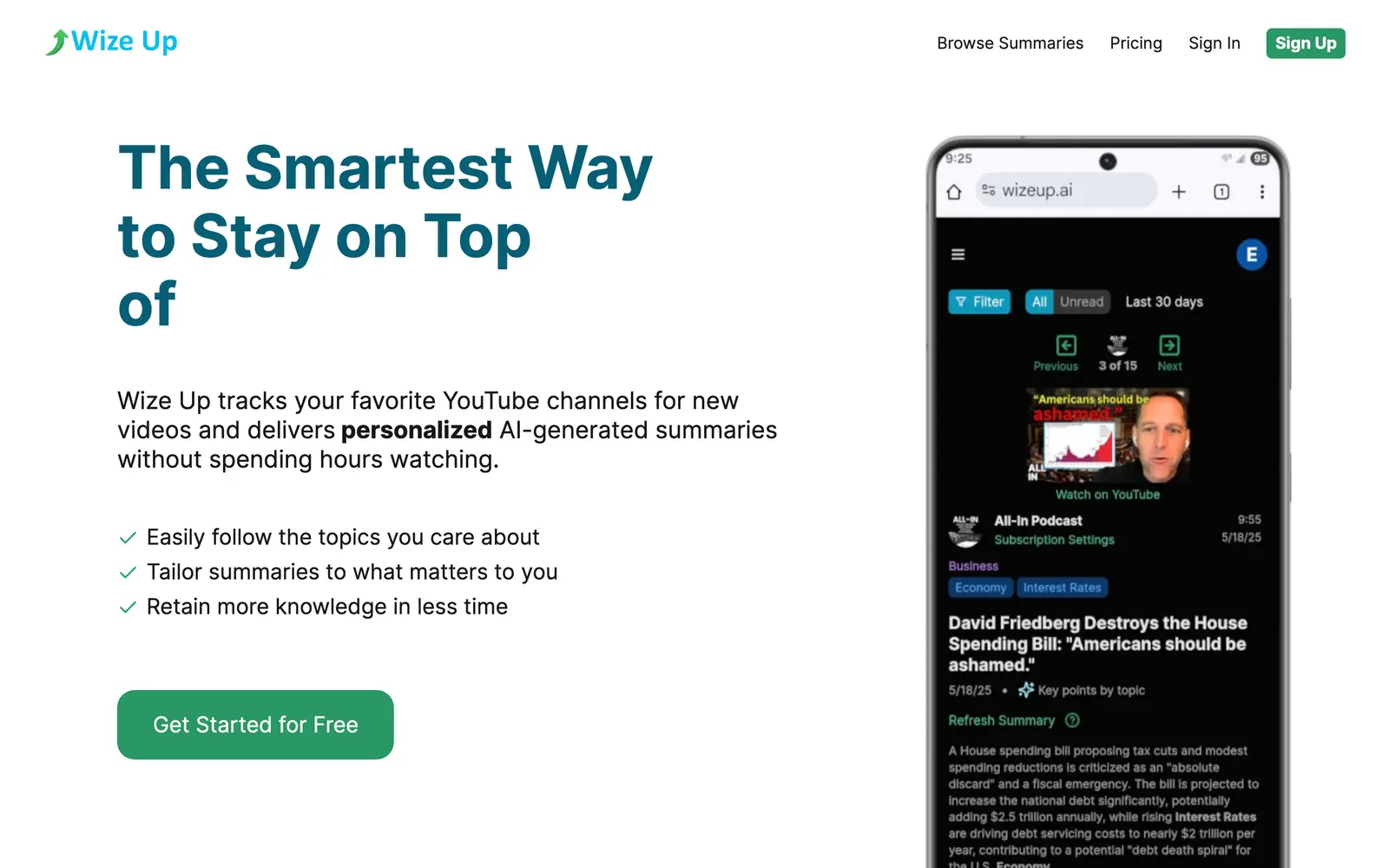 Screenshot of the Wize Up website