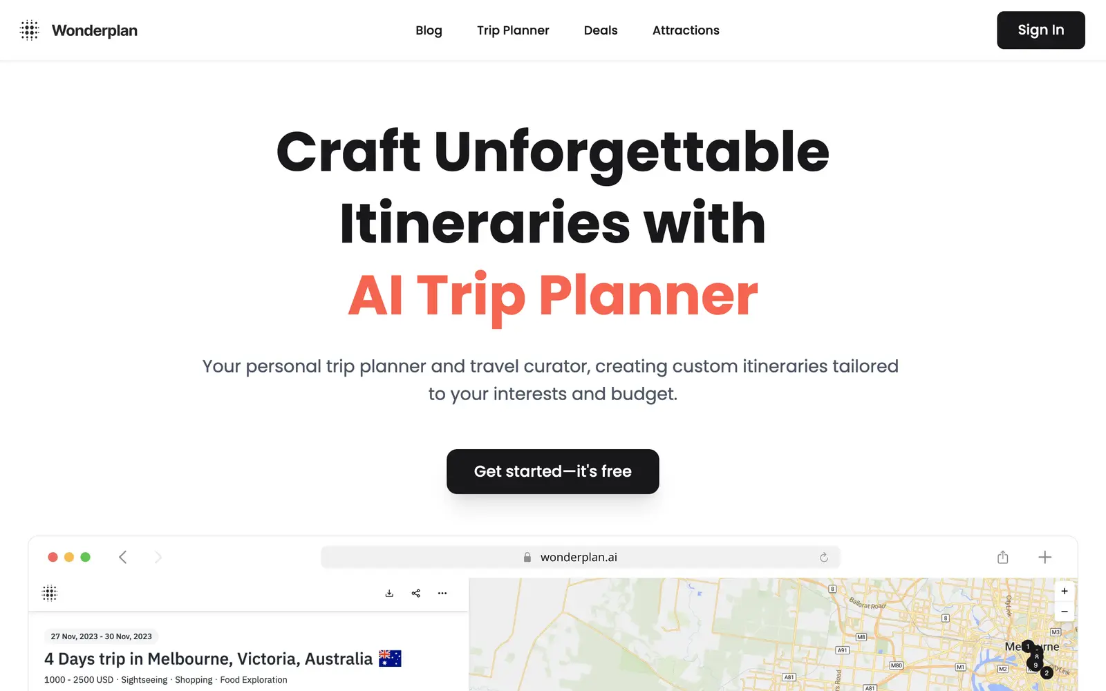 Screenshot of the Wonderplan website