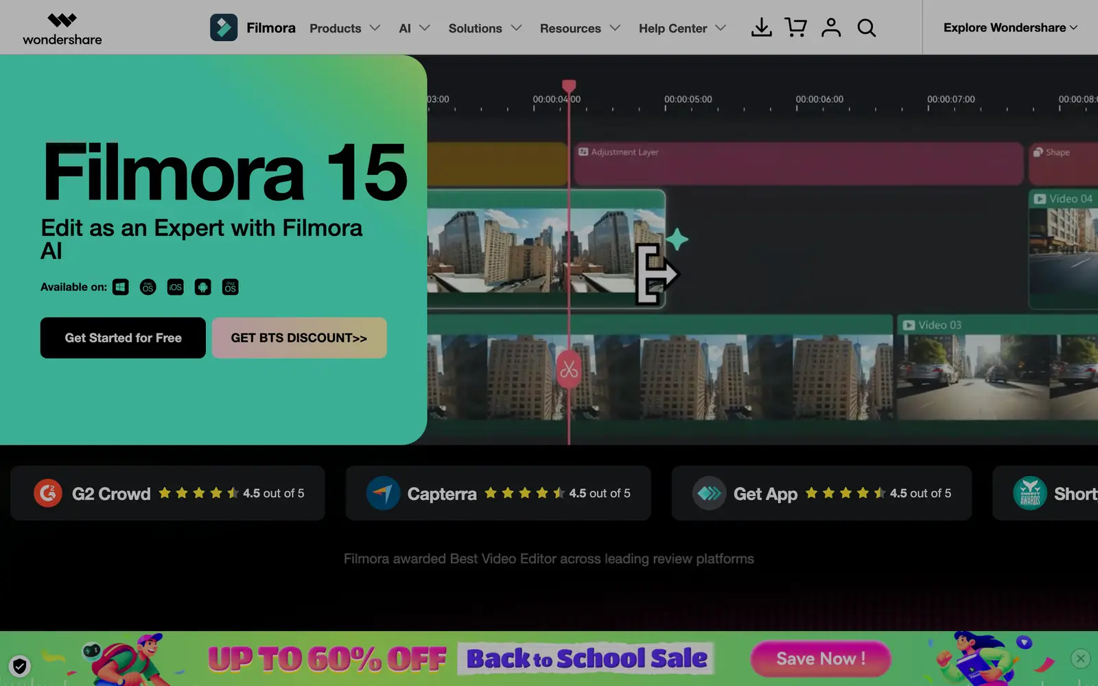 Screenshot of the Wondershare Filmora website