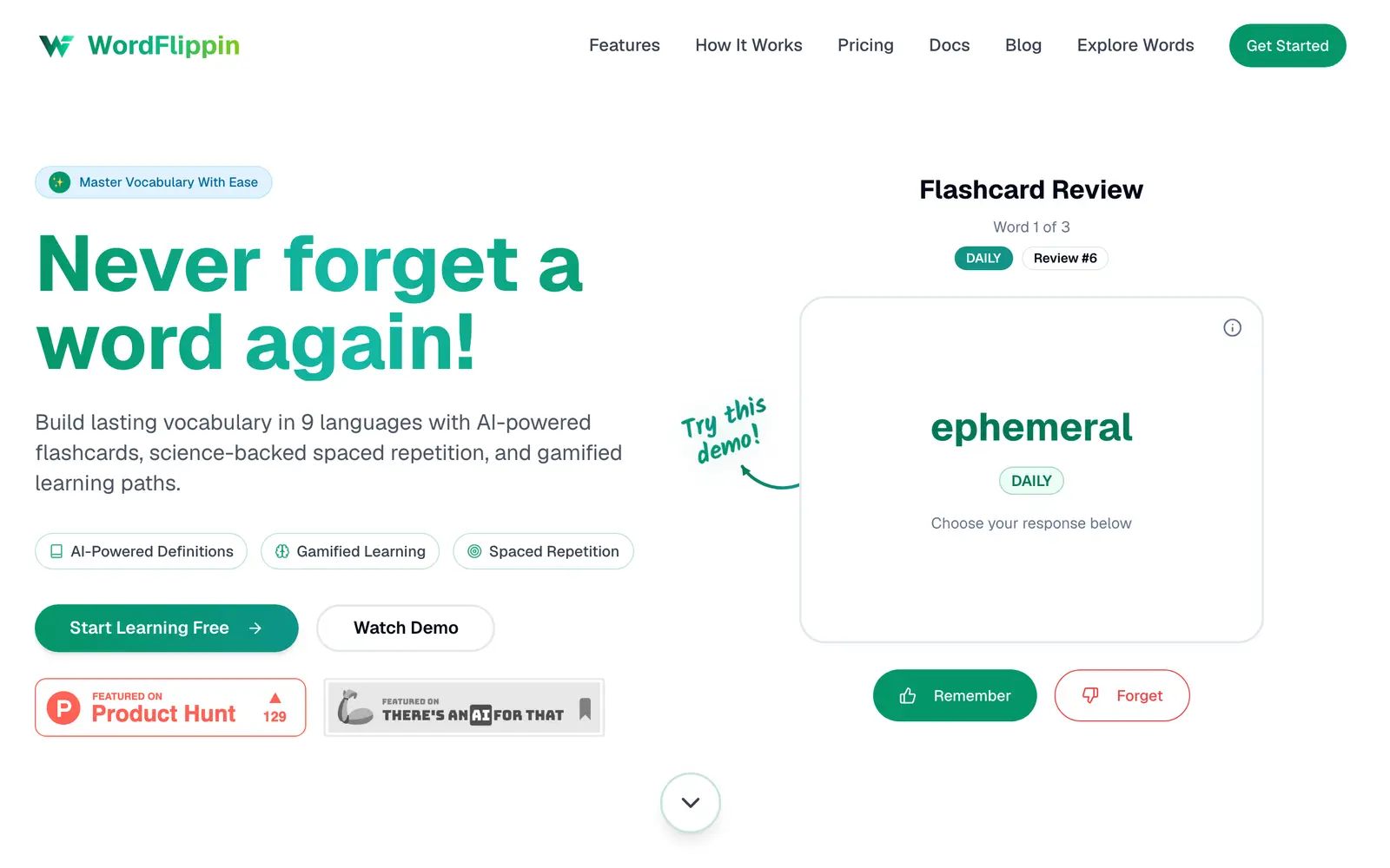 Screenshot of the WordFlippin website