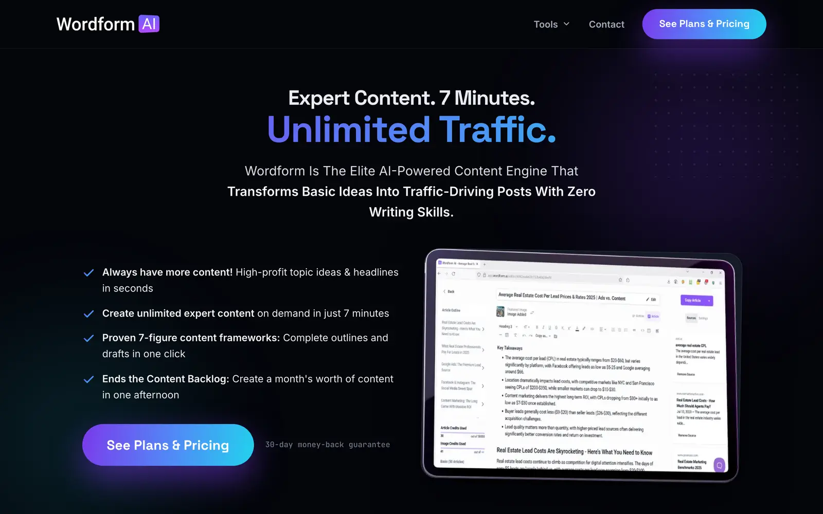 Screenshot of the Wordform AI website