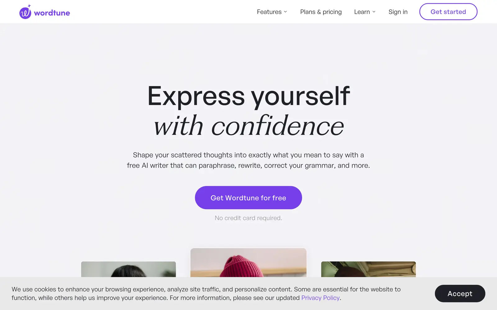 Screenshot of the Wordtune website