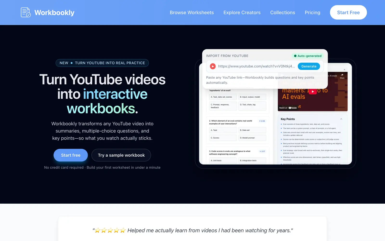 Screenshot of the Workbookly website