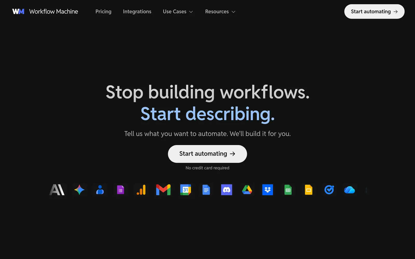 Screenshot of the Workflow Machine website