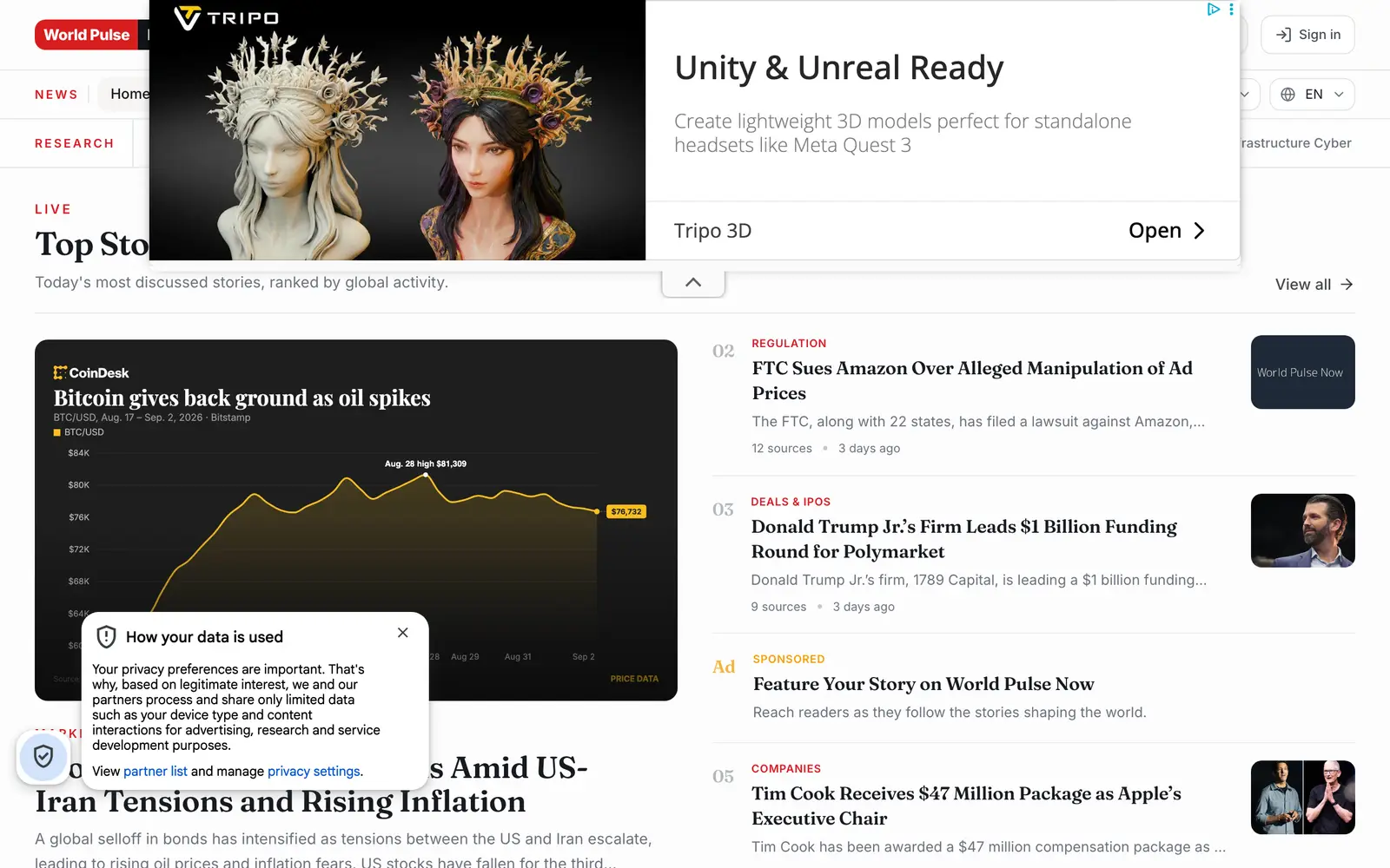 Screenshot of the World Pulse Now website