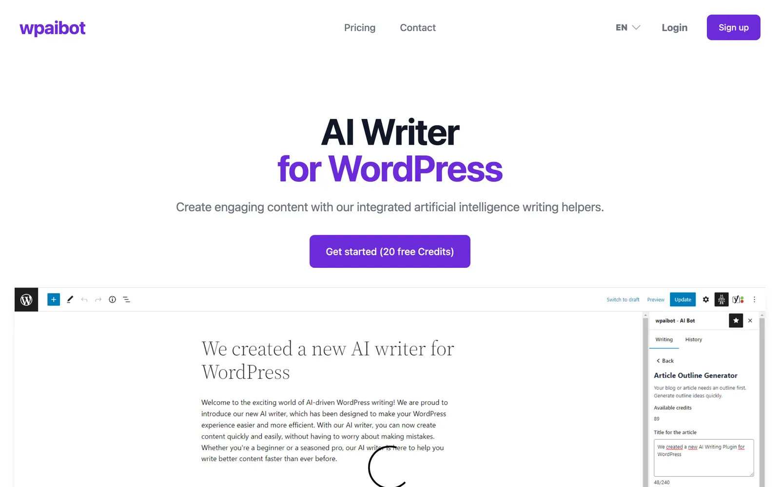 Screenshot of the Wpaibot website