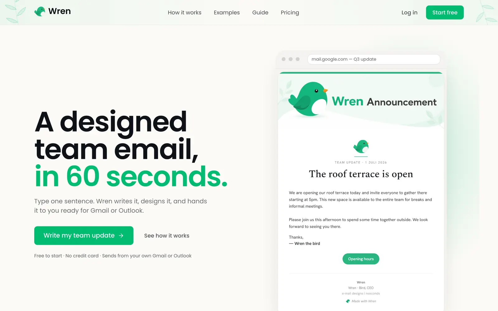 Screenshot of the Wren website