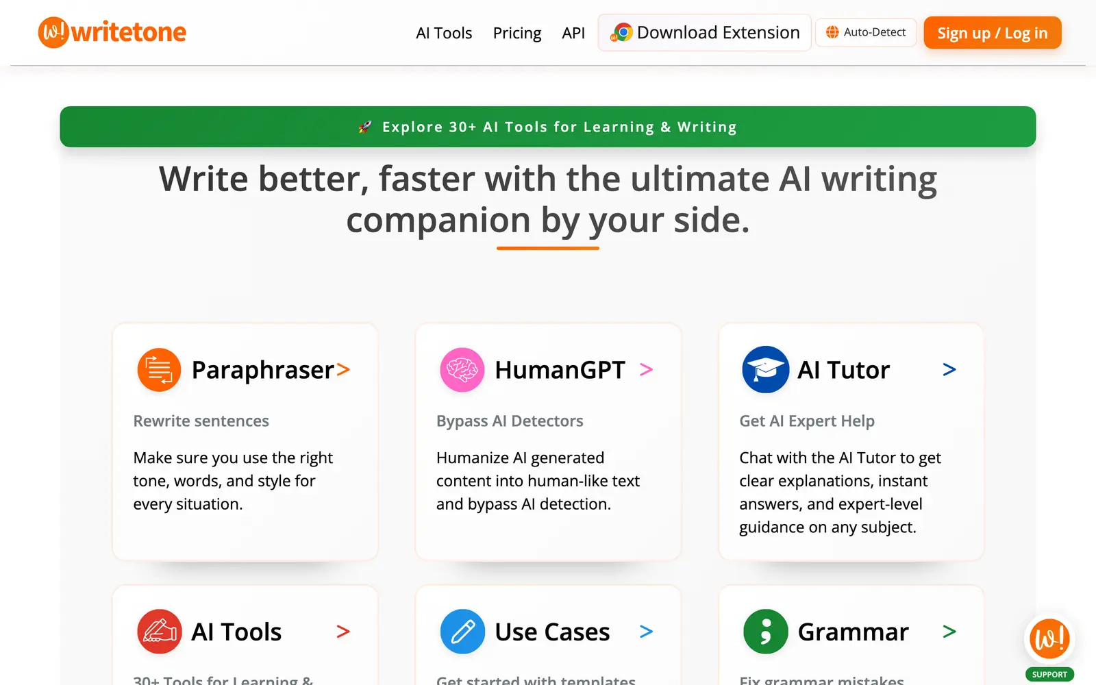 Screenshot of the Write Tone website