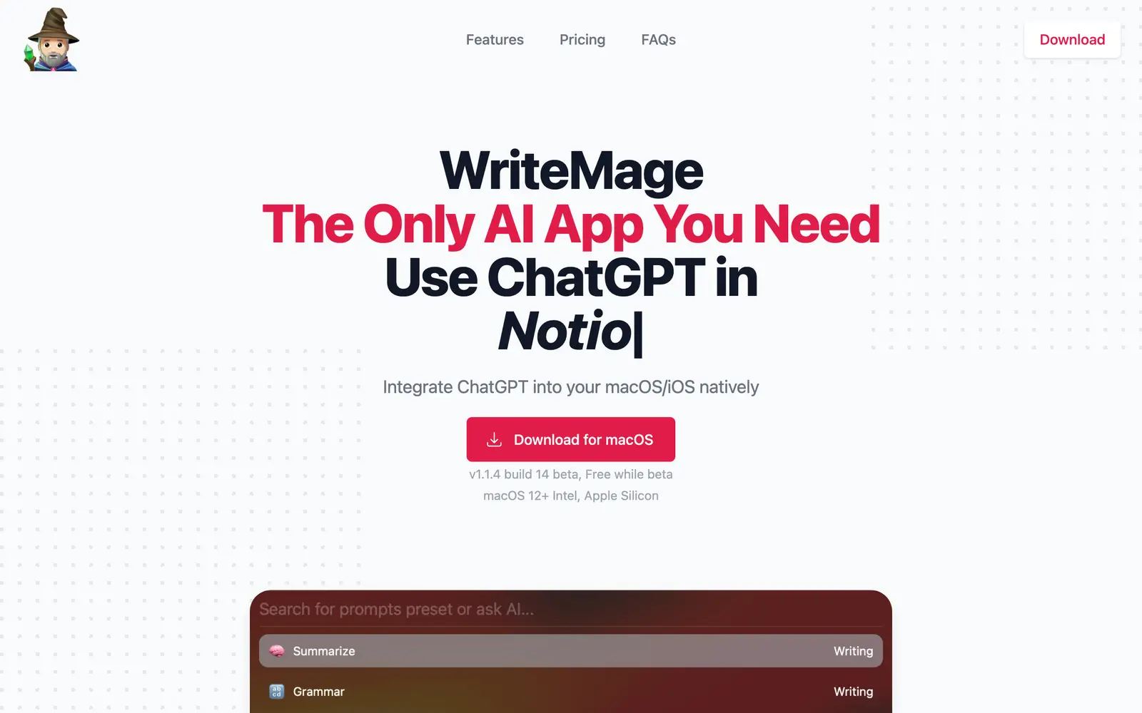 Screenshot of the WriteMage website