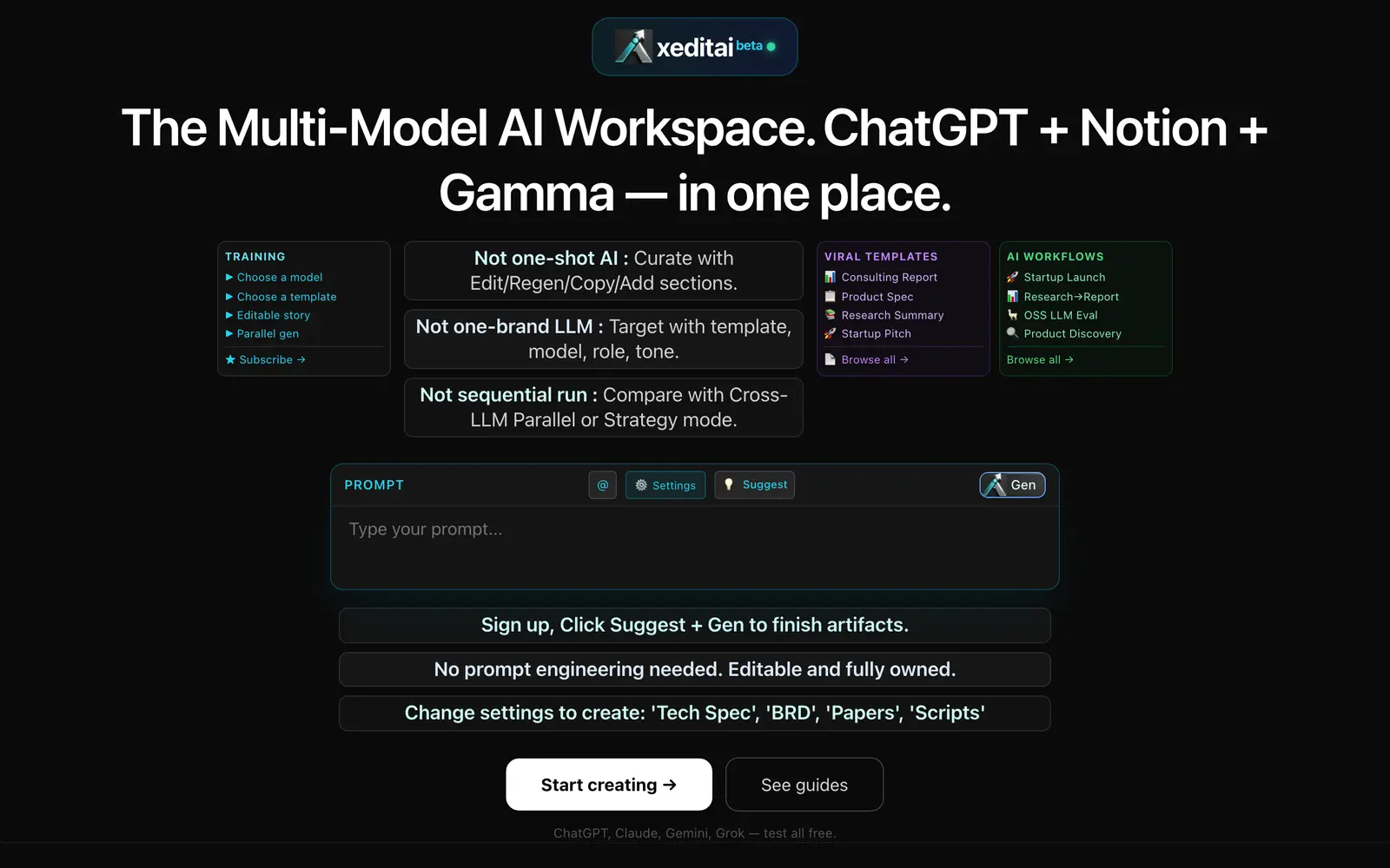 Screenshot of the xeditai website