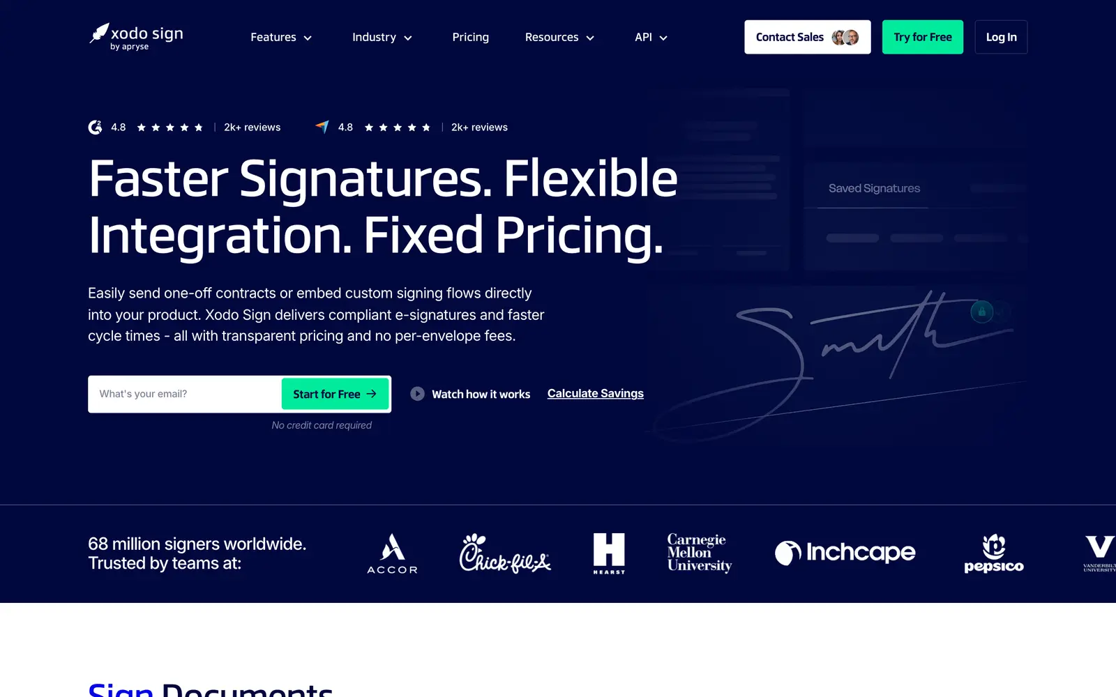 Screenshot of the Xodo Sign website
