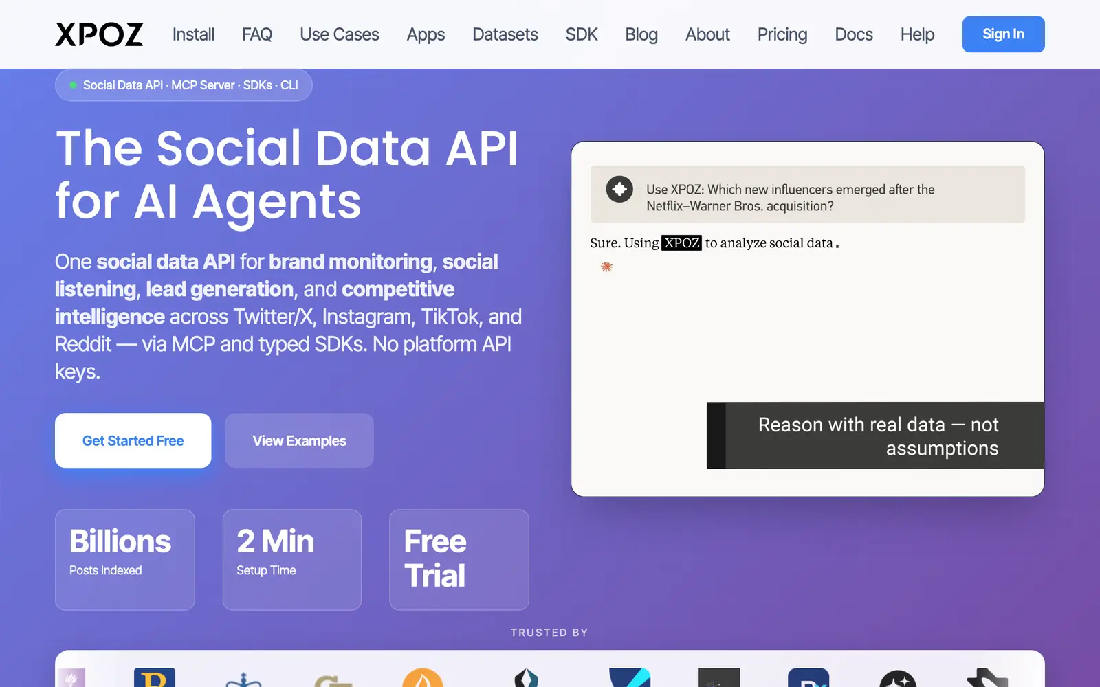 Screenshot of the Xpoz website
