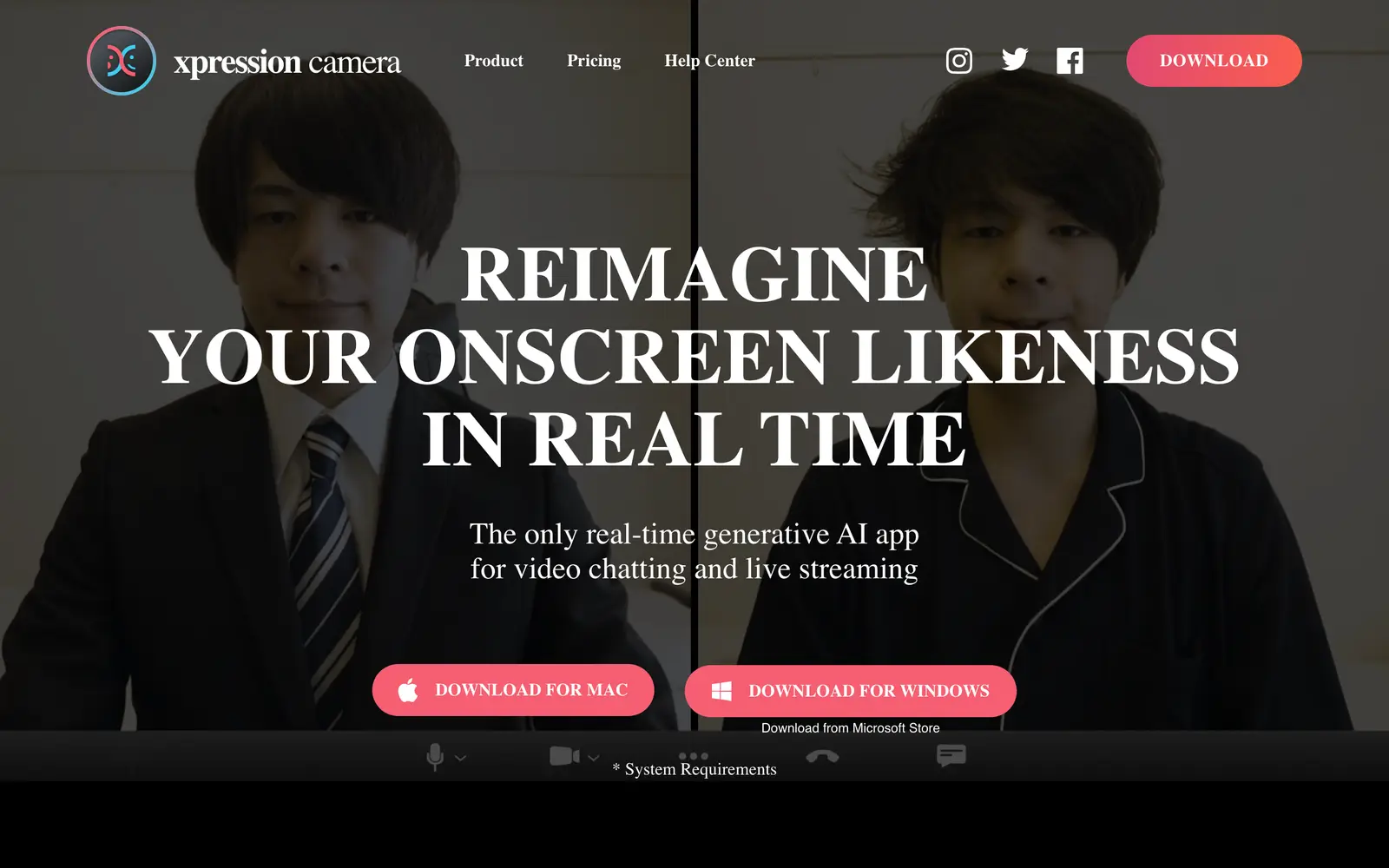 Screenshot of the xpression camera website