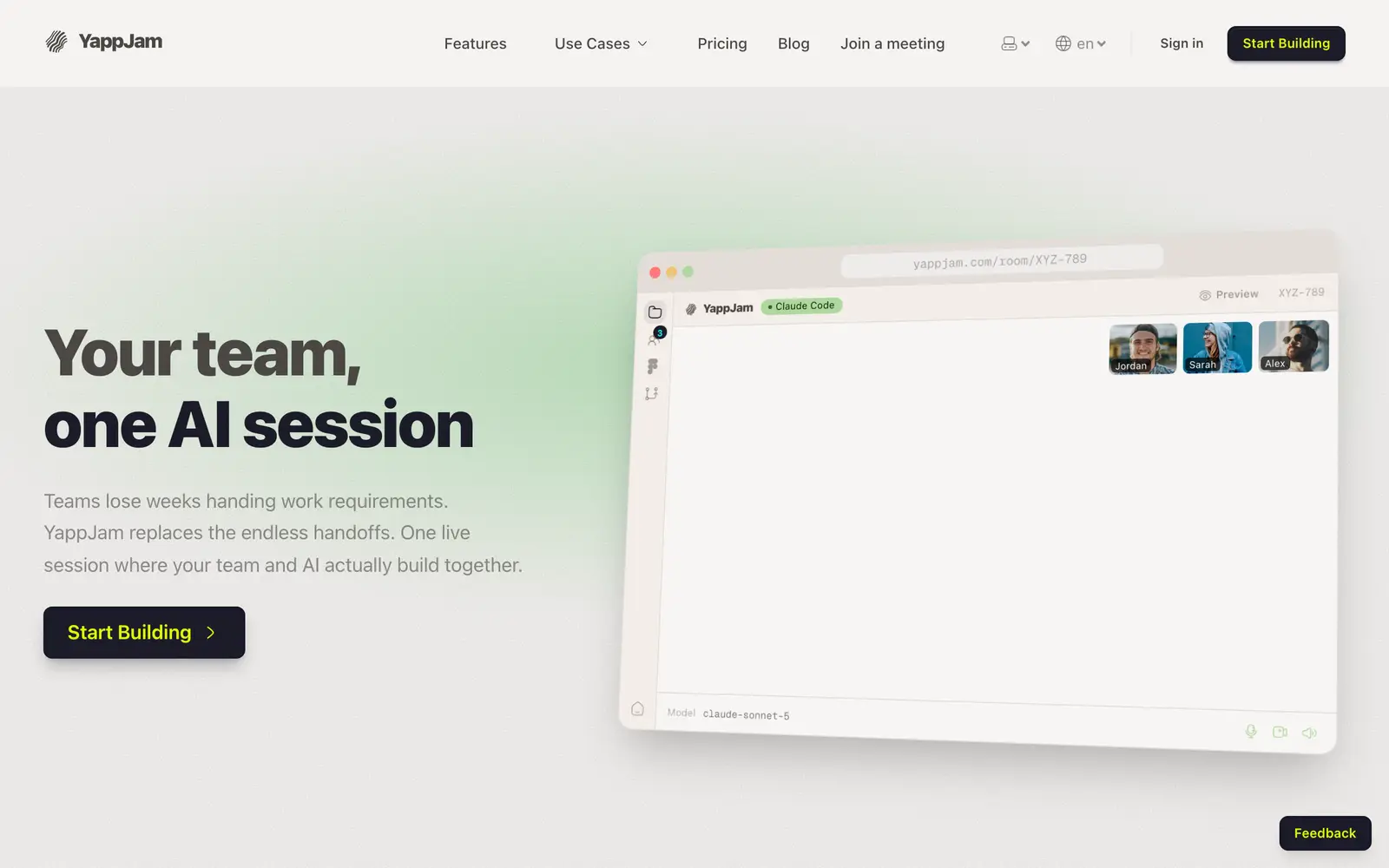 Screenshot of the YappJam website
