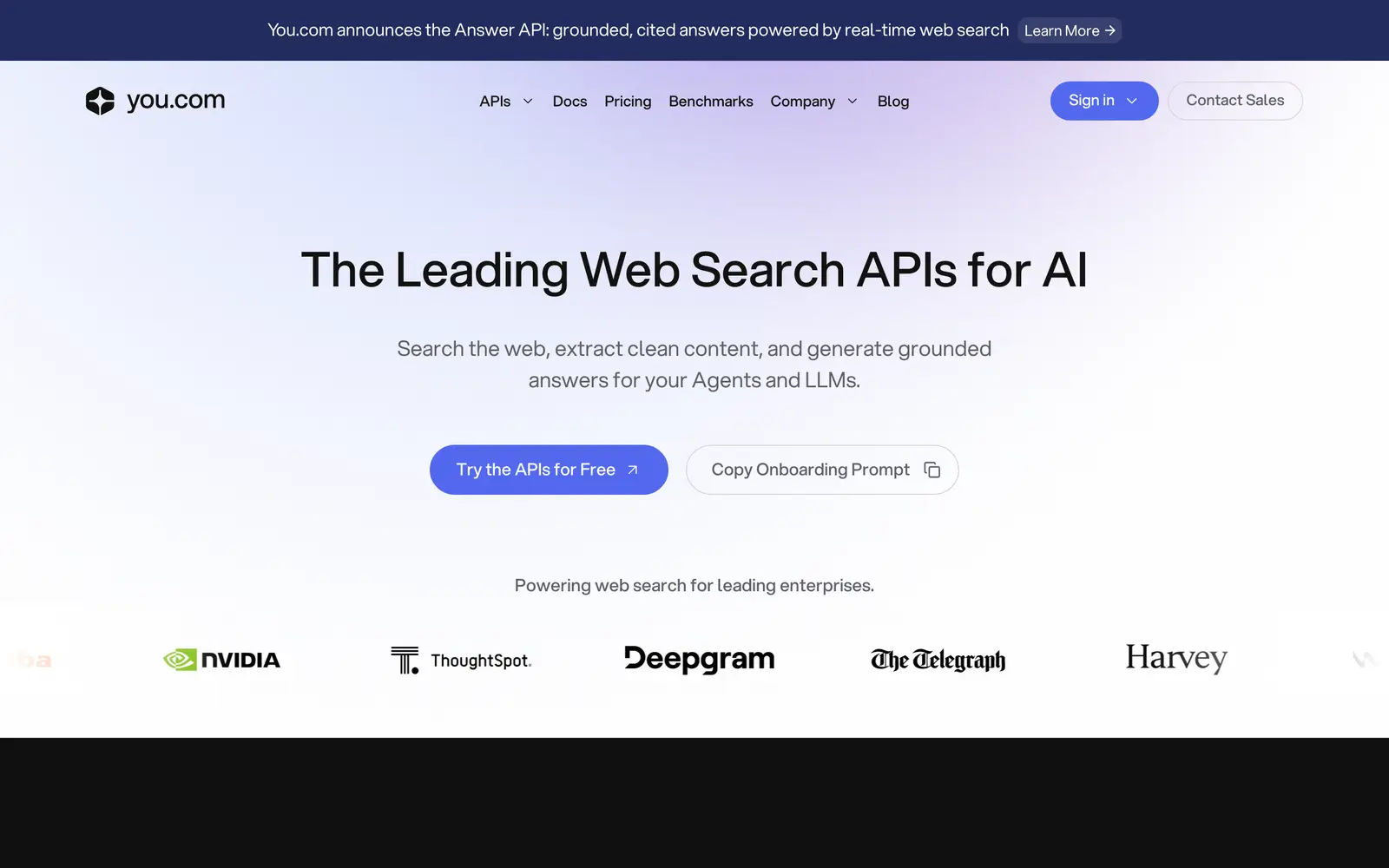 Screenshot of the You.com website