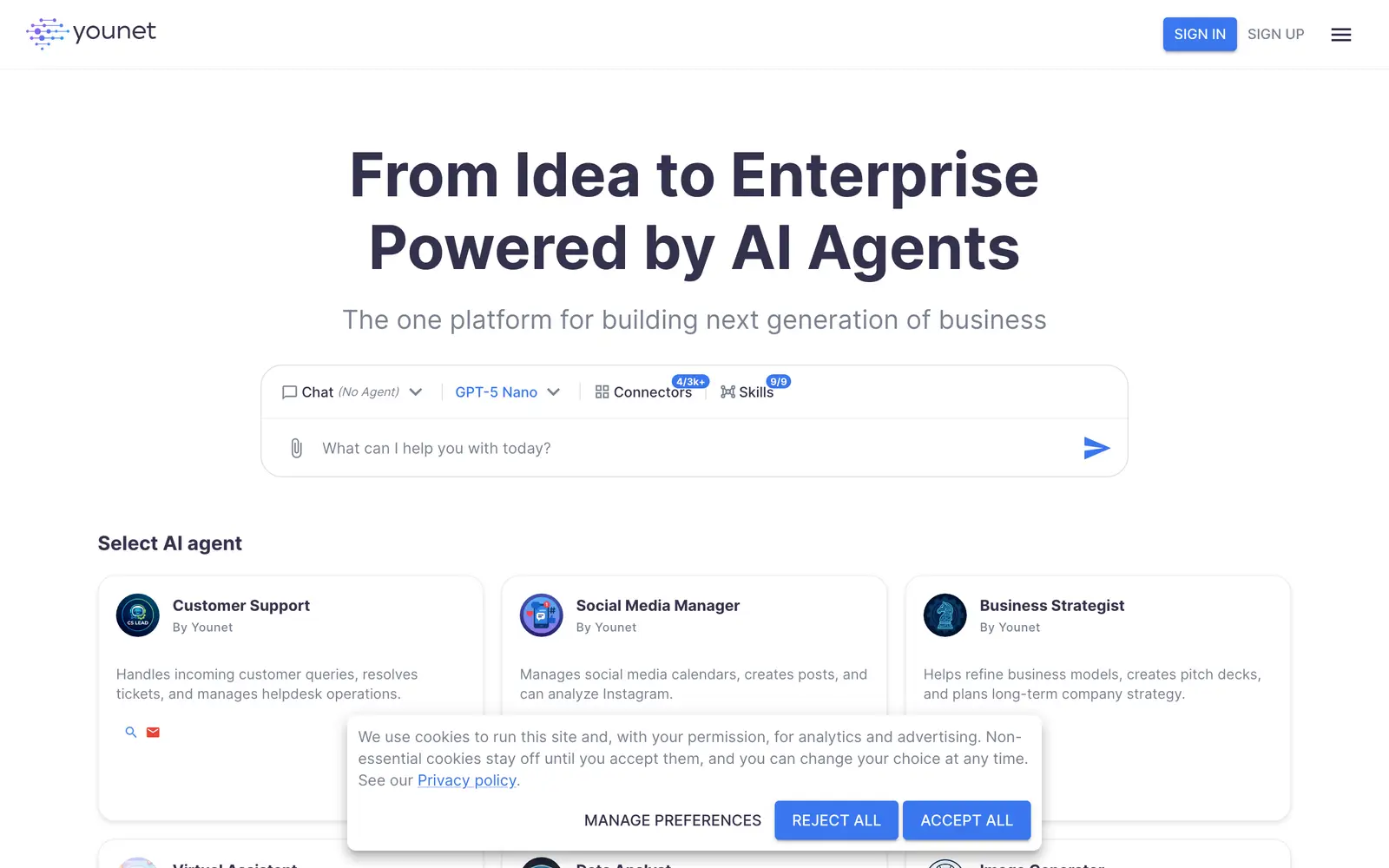Screenshot of the Younet website