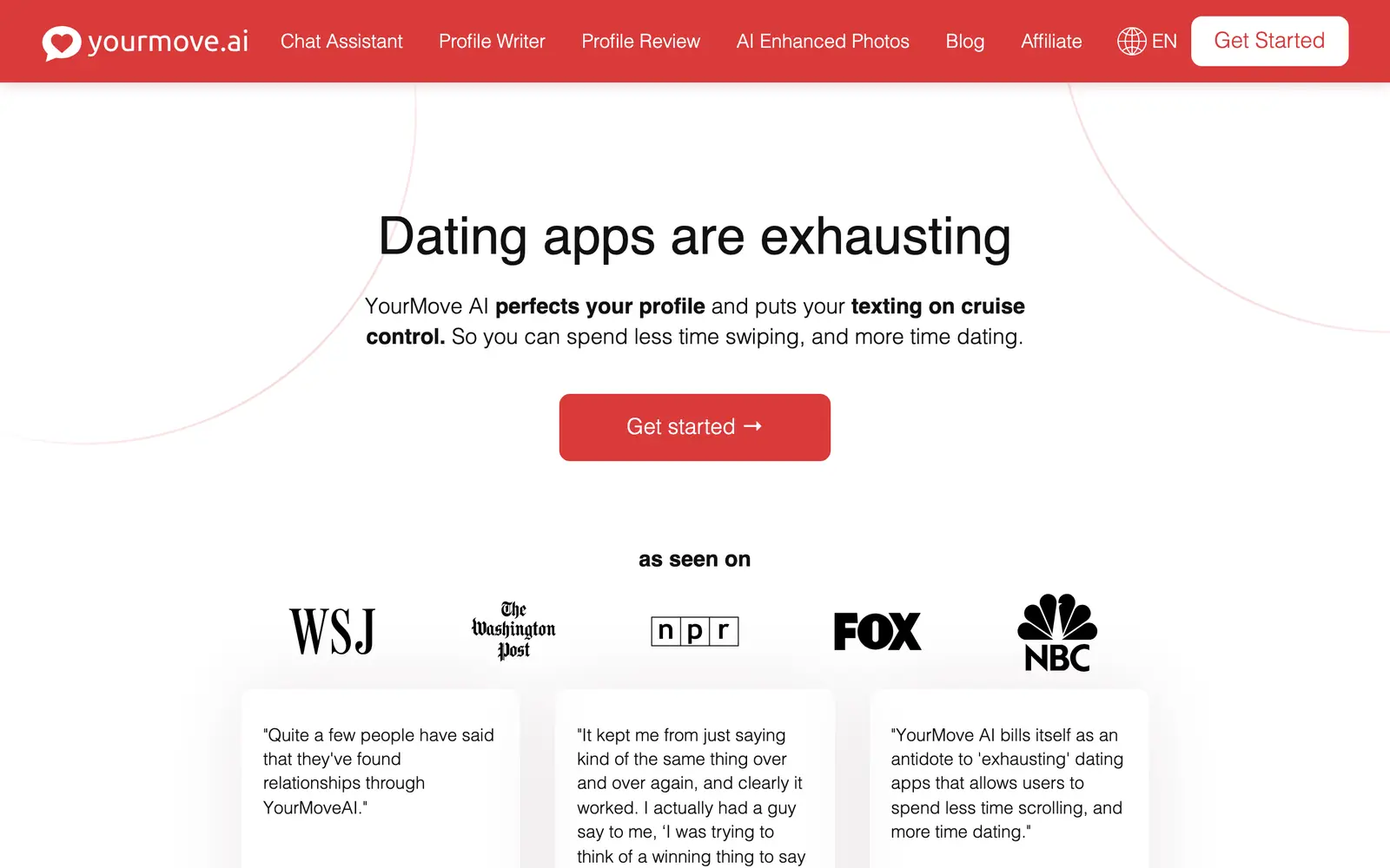 Screenshot of the YourMove AI website