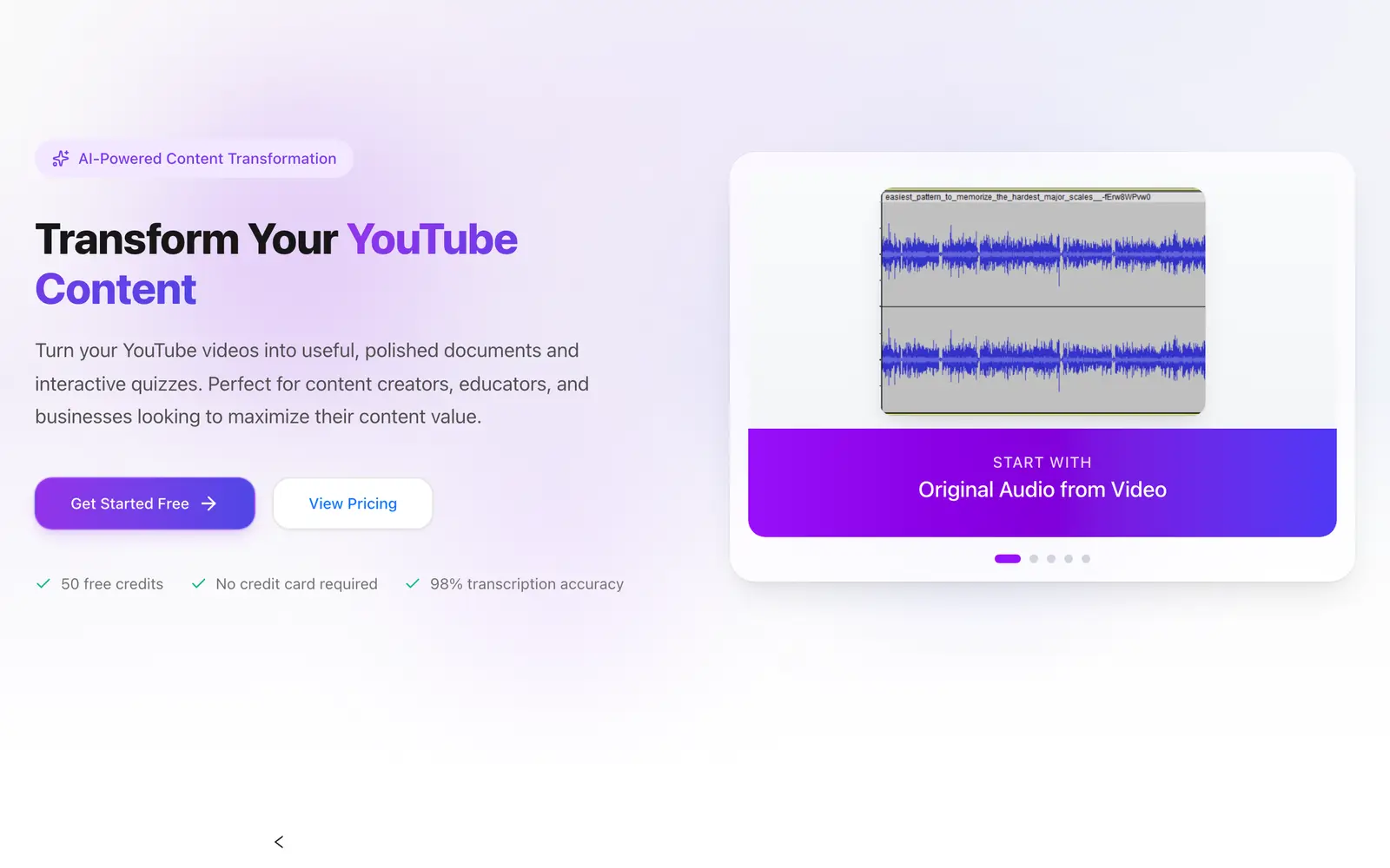 Screenshot of the YouTube Transcript Optimizer website
