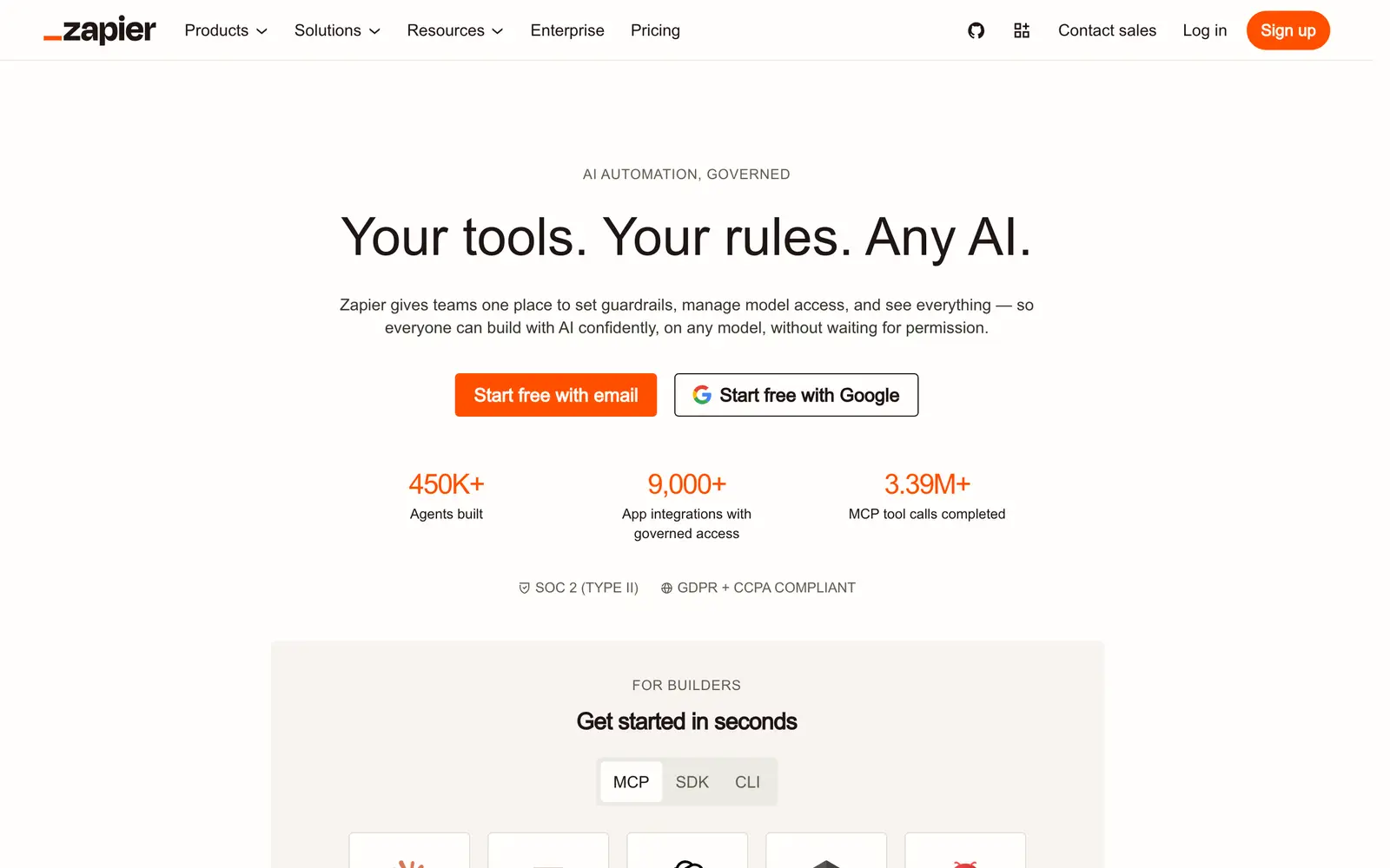Screenshot of the Zapier website