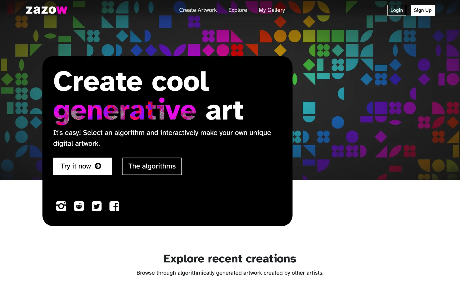 Screenshot of the Zazow website