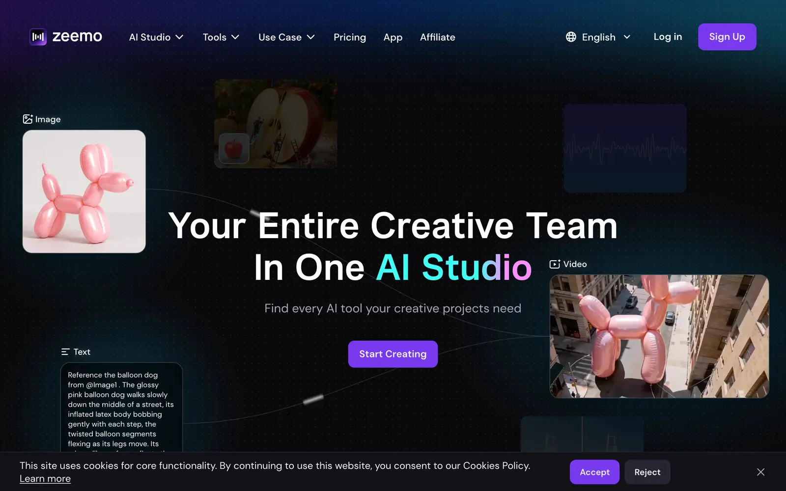 Screenshot of the Zeemo website